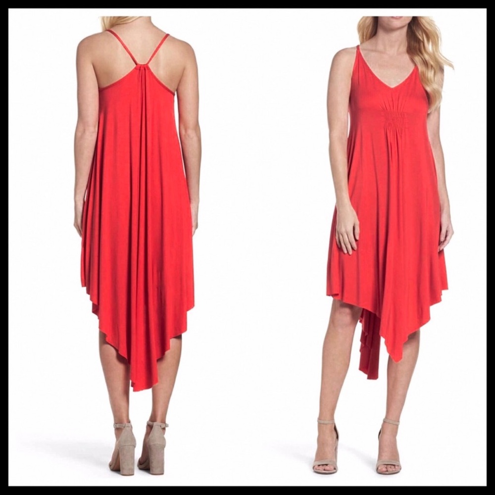 RED HI-LO KNIT MIDI SLIP TANK DRESS A3C - Picture 3 of 8